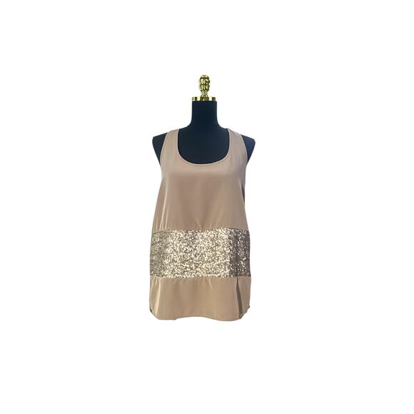 Bar III Nude Sequin Sleeveless Top - Size Medium - Picture 2 of 6